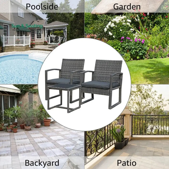 Babun Outdoor Patio Seating Set 2 Chairs and 1 Table Set (Grey) Coffee Table Sets