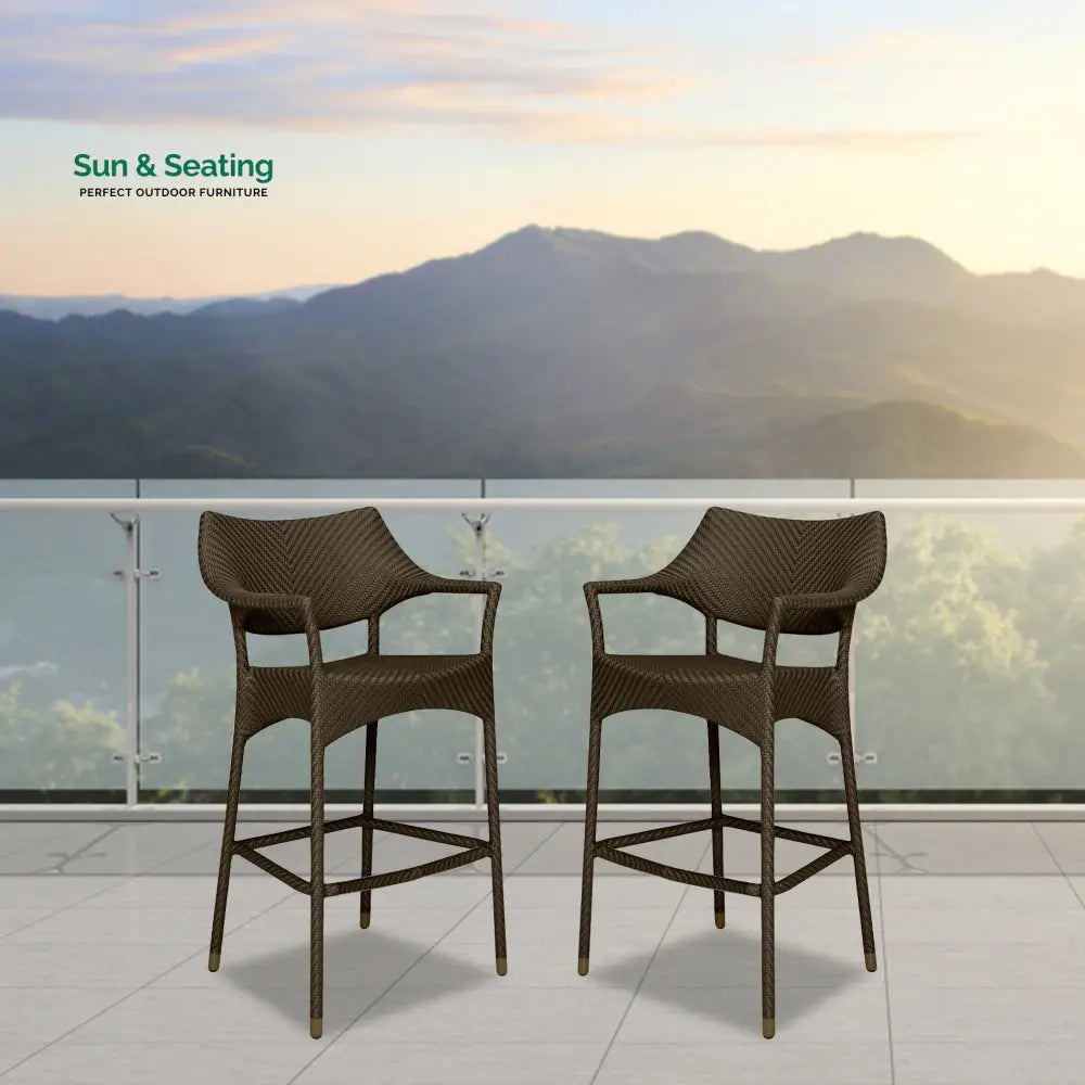 Baier Outdoor Patio Bar Chair 2 Chairs For Balcony (Dark Brown) Bar Sets