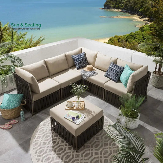 Balan Outdoor Sofa Set 5 Seater and 1 Ottoman Set (Brown) Sofa Sets