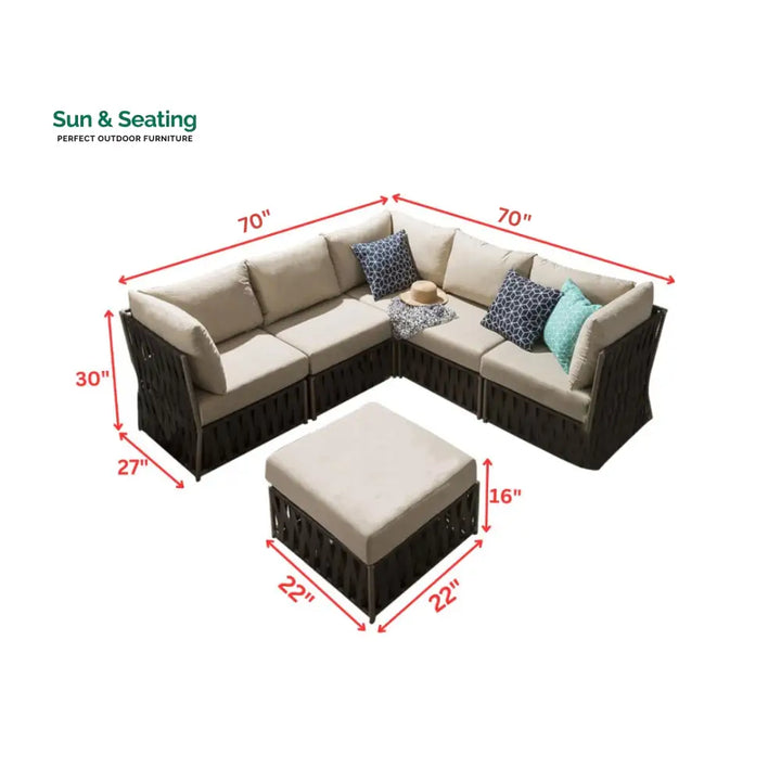 Balan Outdoor Sofa Set 5 Seater and 1 Ottoman Set (Brown) Sofa Sets