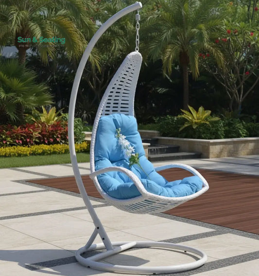 Balotelli Single Seater Hanging Swing With Stand For Balcony Garden Swing (White) Swings