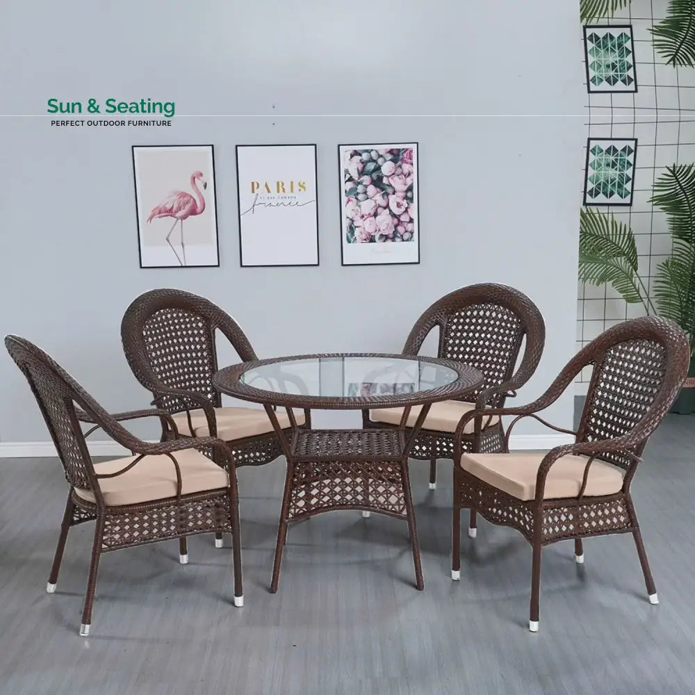 Balqis Outdoor All-Weather Resistant Rattan Wicker 5-Piece Dining Set Dining Set