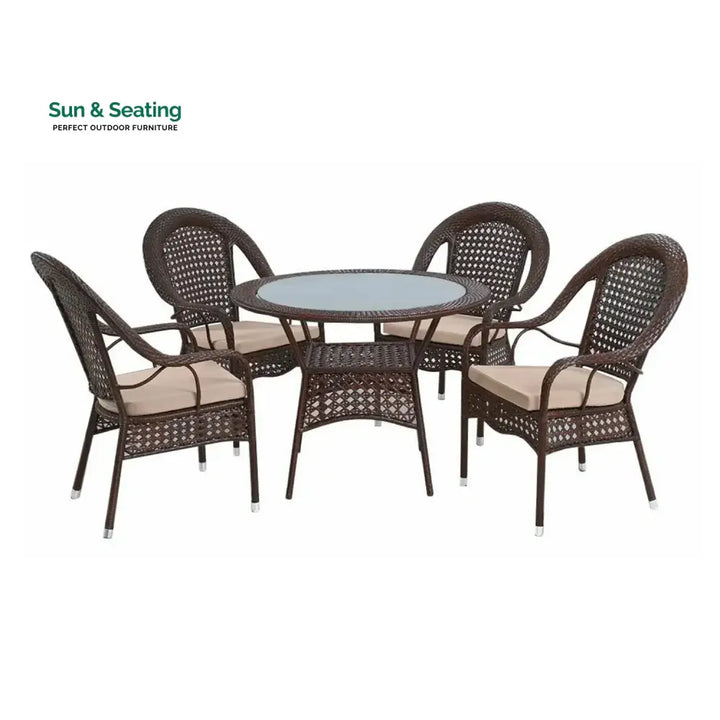 Balqis Outdoor All-Weather Resistant Rattan Wicker 5-Piece Dining Set Dining Set