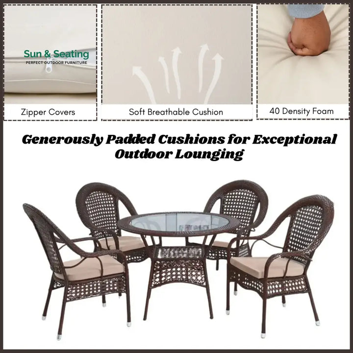 Balqis Outdoor All-Weather Resistant Rattan Wicker 5-Piece Dining Set Dining Set