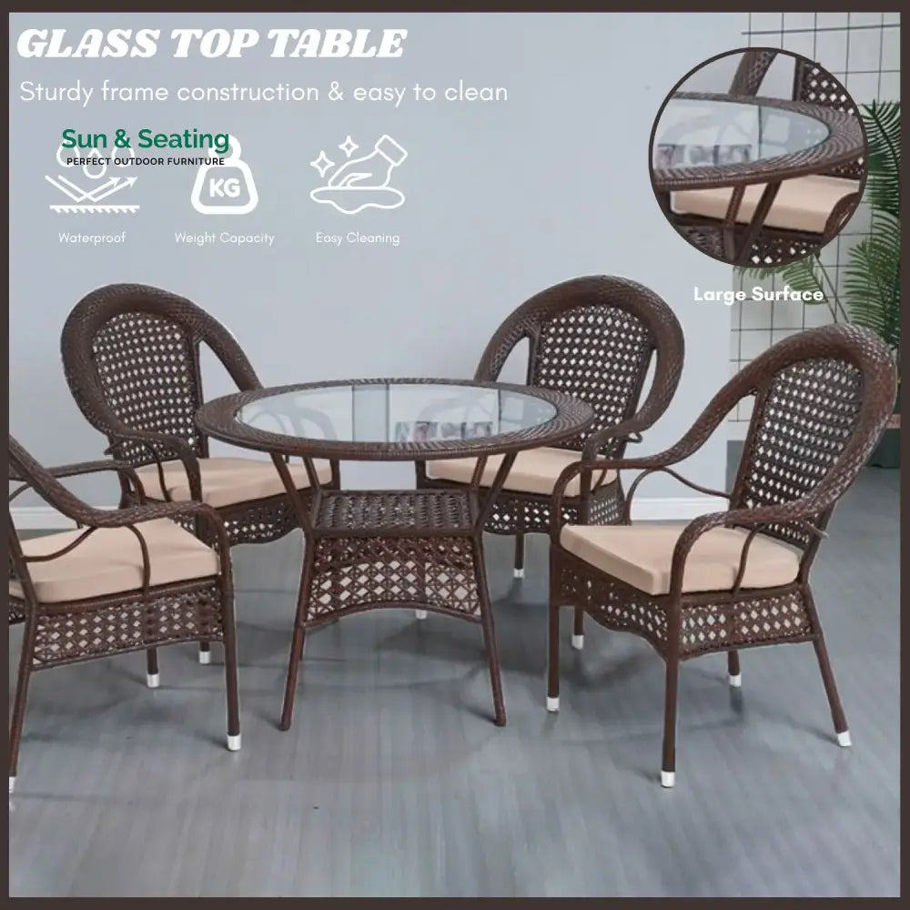 Balqis Outdoor All-Weather Resistant Rattan Wicker 5-Piece Dining Set Dining Set