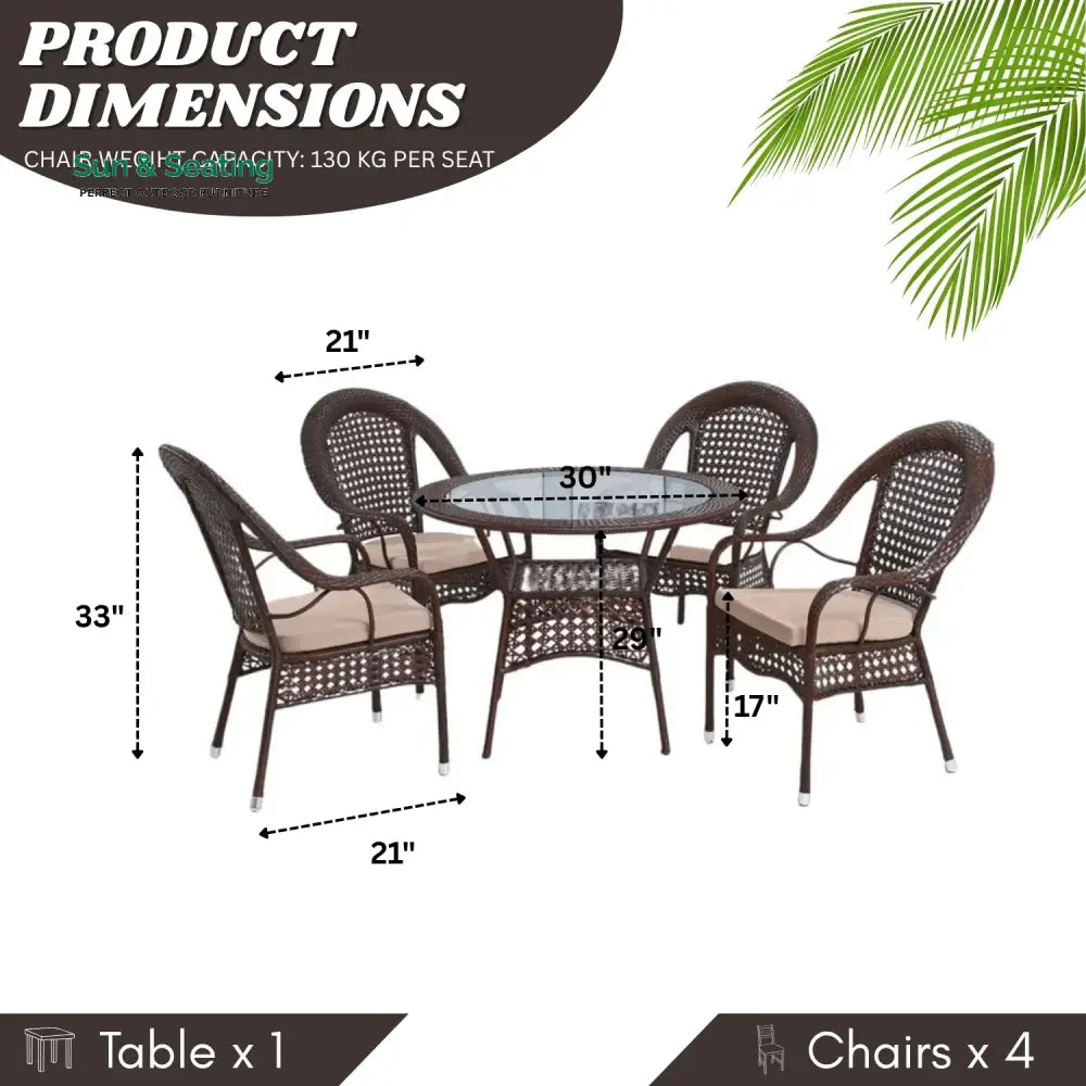 Balqis Outdoor All-Weather Resistant Rattan Wicker 5-Piece Dining Set Dining Set