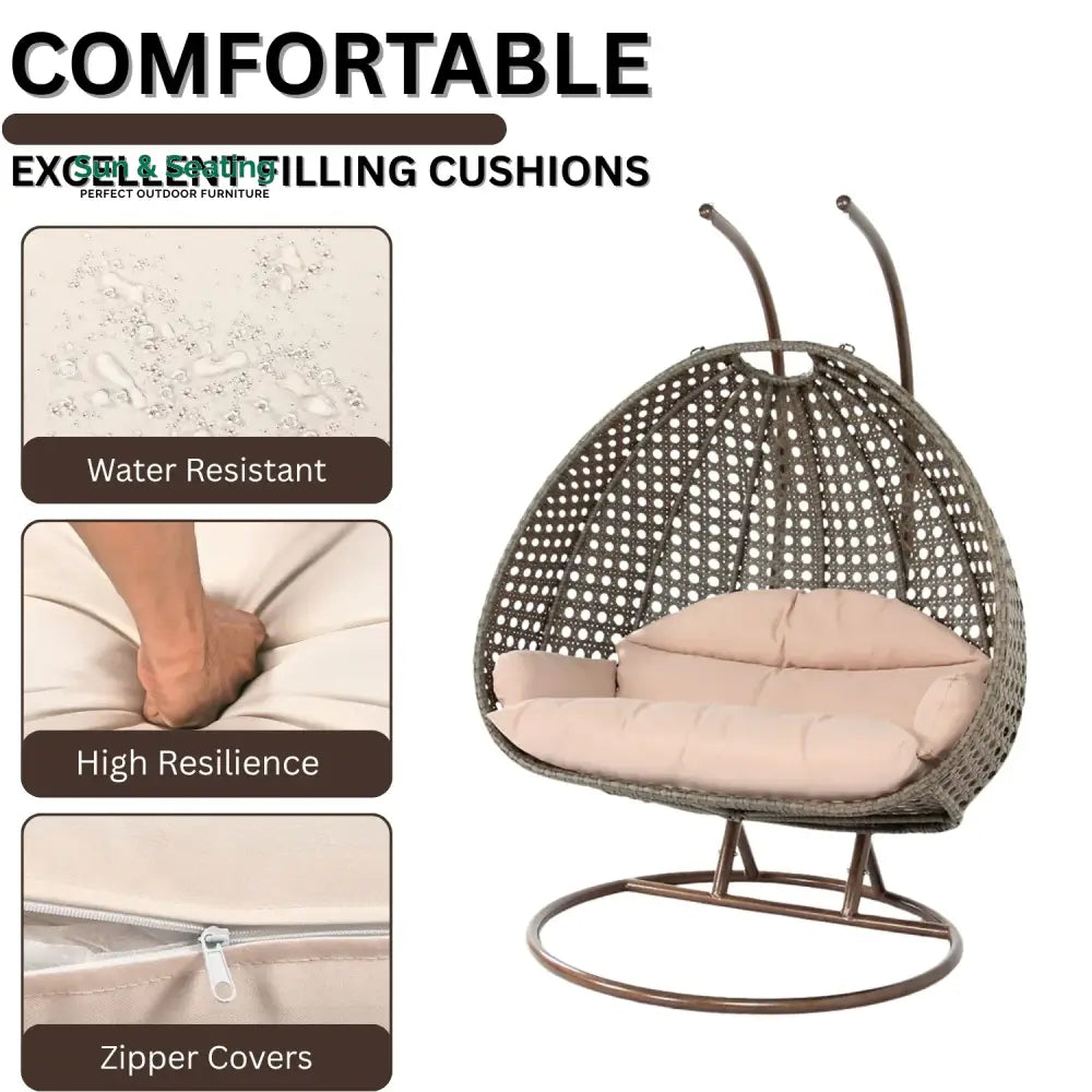 Baozhai Double Seater Hanging Swing Chair (Dark Brown/Cream) Swing