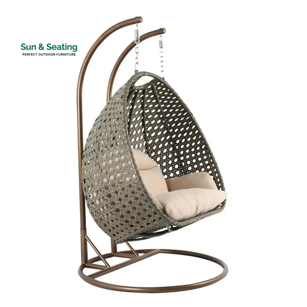 Baozhai Double Seater Hanging Swing Chair (Dark Brown/Cream) Swing