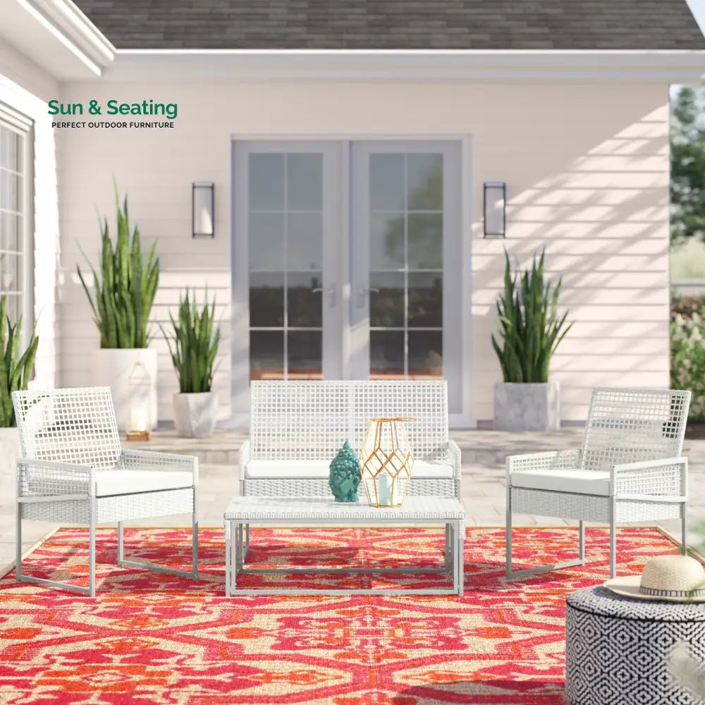 Bares Outdoor Garden Balcony Sofa Set 2 Seater 2 Single seater and 1 Center Table Set (White) Sofa Sets