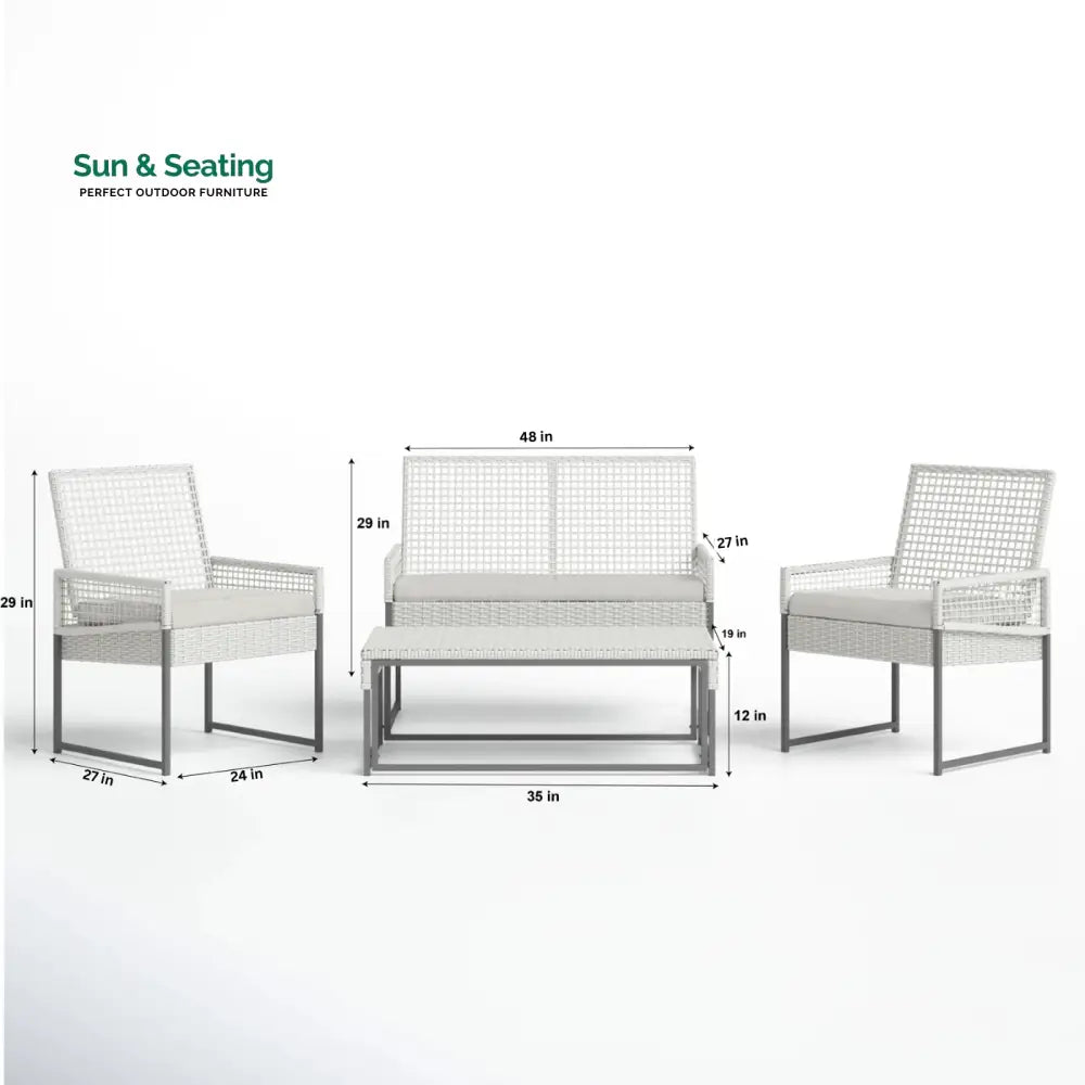 Bares Outdoor Garden Balcony Sofa Set 2 Seater 2 Single seater and 1 Center Table Set (White) Sofa Sets