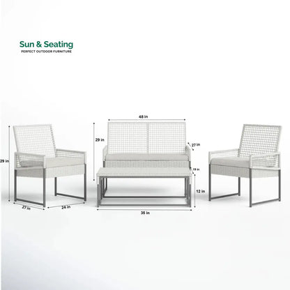 Bares Outdoor Garden Balcony Sofa Set 2 Seater 2 Single seater and 1 Center Table Set (White) Sofa Sets