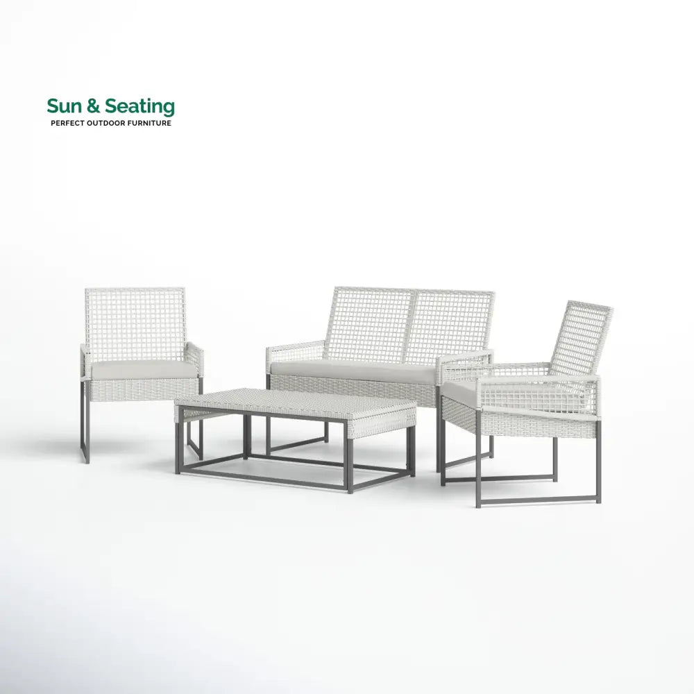 Bares Outdoor Garden Balcony Sofa Set 2 Seater 2 Single seater and 1 Center Table Set (White) Sofa Sets
