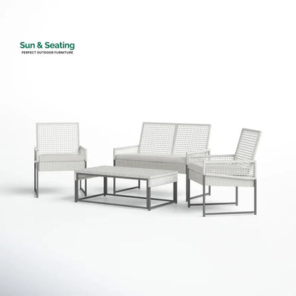 Bares Outdoor Garden Balcony Sofa Set 2 Seater 2 Single seater and 1 Center Table Set (White) Sofa Sets