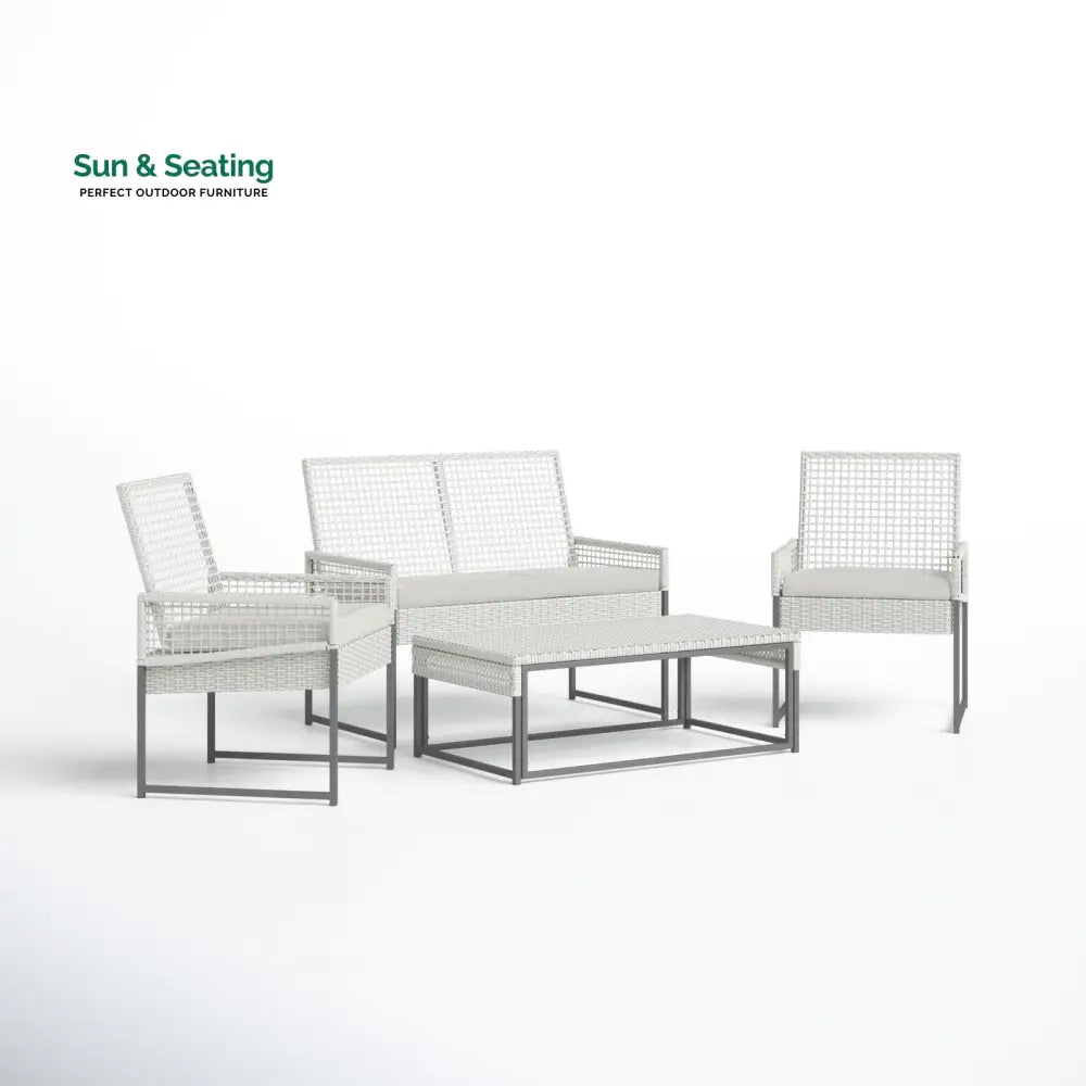 Bares Outdoor Garden Balcony Sofa Set 2 Seater 2 Single seater and 1 Center Table Set (White) Sofa Sets
