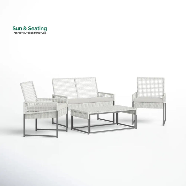 Bares Outdoor Garden Balcony Sofa Set 2 Seater 2 Single seater and 1 Center Table Set (White) Sofa Sets