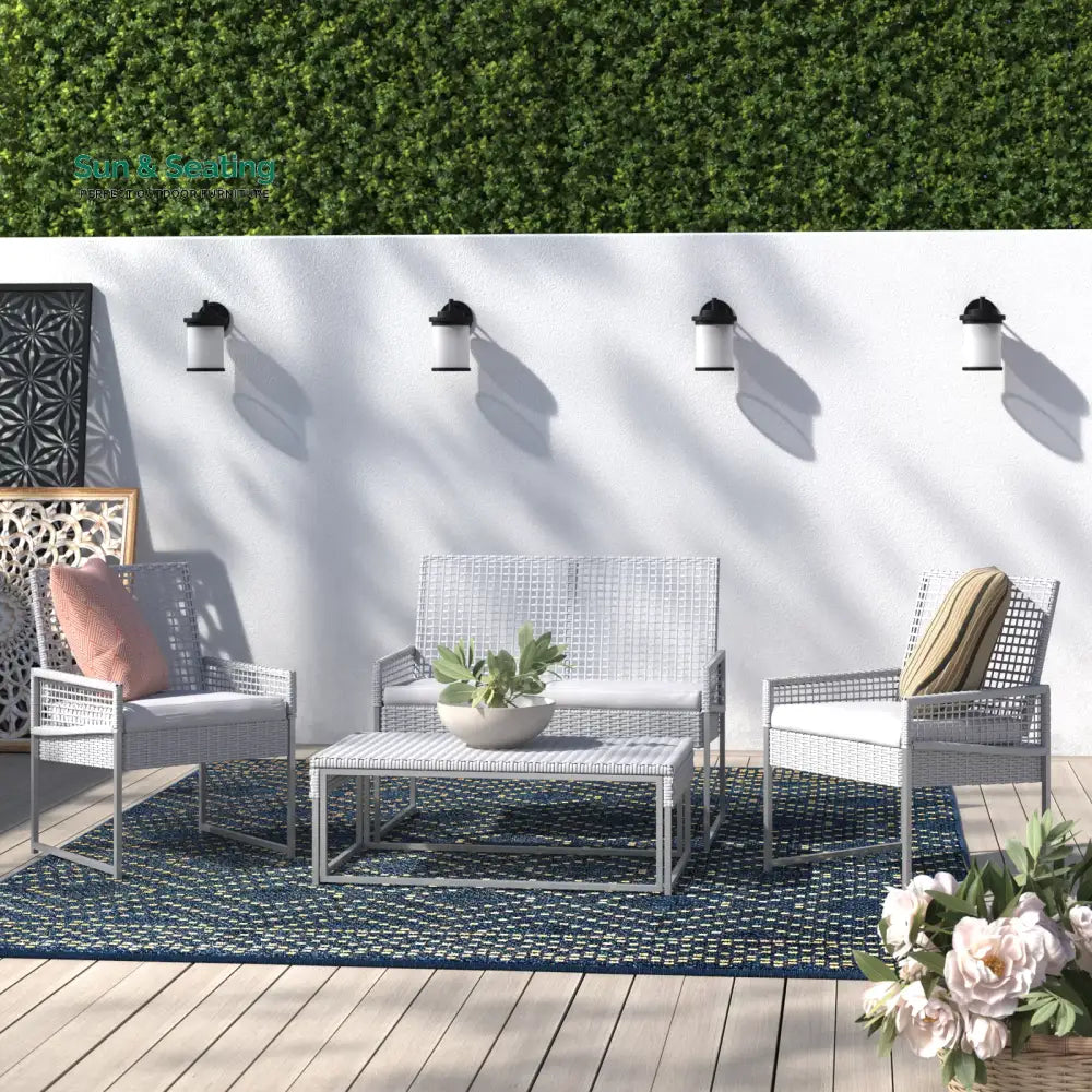 Bares Outdoor Garden Balcony Sofa Set 2 Seater 2 Single seater and 1 Center Table Set (White) Sofa Sets