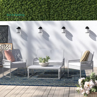 Bares Outdoor Garden Balcony Sofa Set 2 Seater 2 Single seater and 1 Center Table Set (White) Sofa Sets