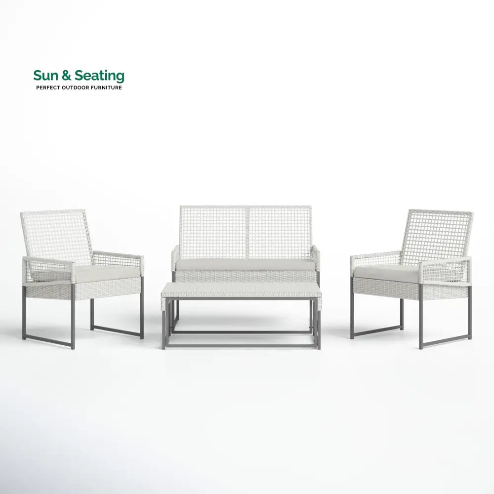 Bares Outdoor Garden Balcony Sofa Set 2 Seater 2 Single seater and 1 Center Table Set (White) Sofa Sets