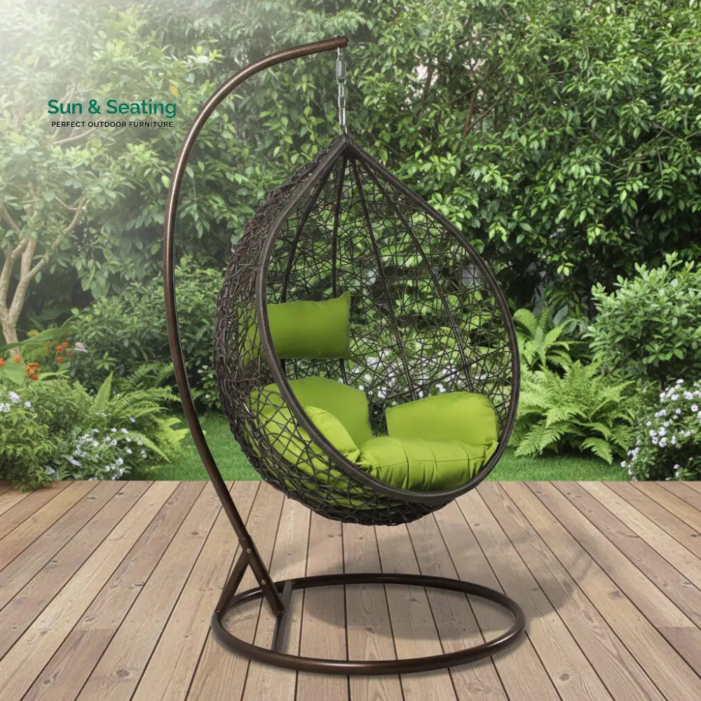 Bartolomeo Single Seater Hanging Swing With Stand For Balcony Garden Swing (Dark Brown) Swings