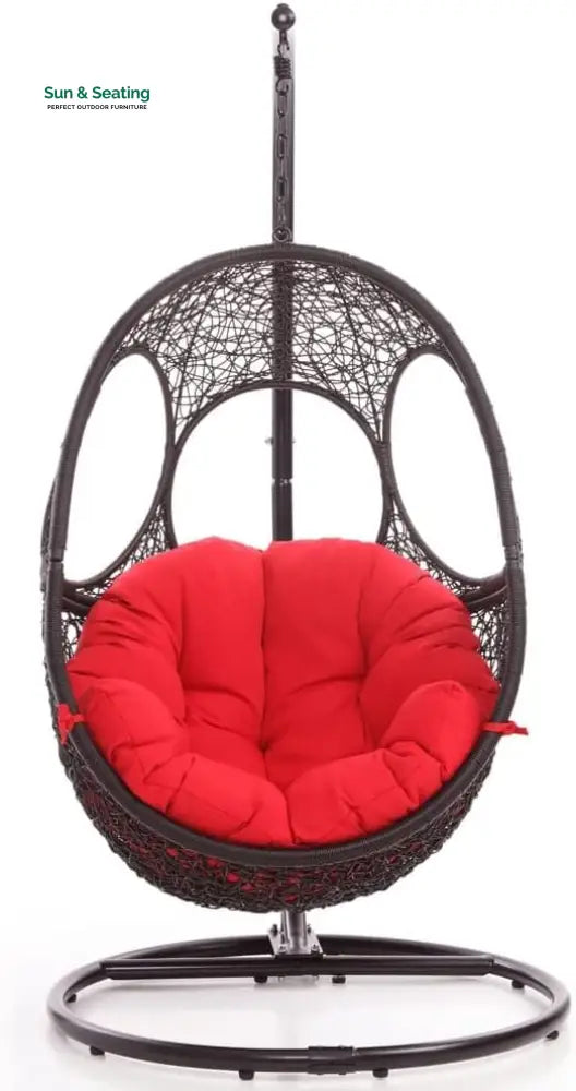 Basilio Single Seater Hanging Swing With Stand For Balcony Garden Swing Black + Red Swings