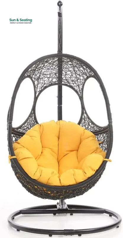 Basilio Single Seater Hanging Swing With Stand For Balcony Garden Swing Black + Yellow Swings