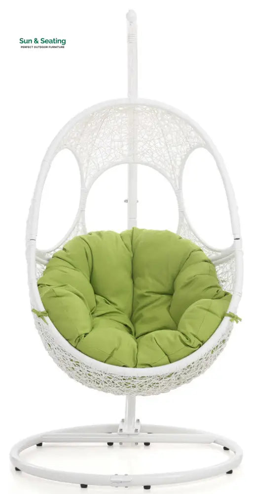 Basilio Single Seater Hanging Swing With Stand For Balcony Garden Swing White + Green Swings