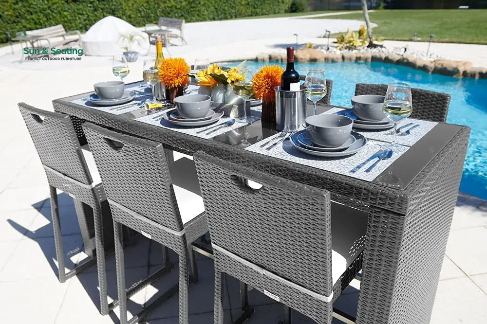 Battista Outdoor Patio Bar Sets 6 Chairs and 1 Table (Black) Bar Sets