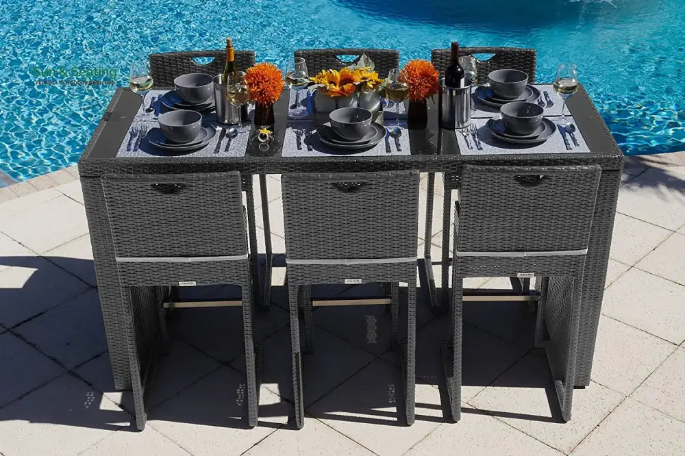 Battista Outdoor Patio Bar Sets 6 Chairs and 1 Table (Black) Bar Sets