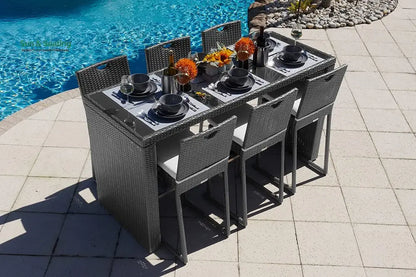 Battista Outdoor Patio Bar Sets 6 Chairs and 1 Table (Black) Bar Sets
