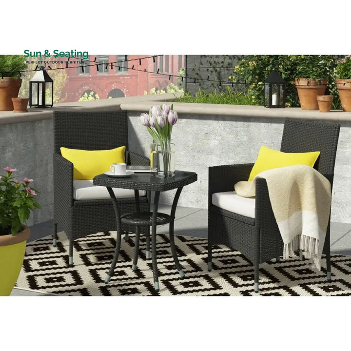 Bea Outdoor Patio Seating Set 2 Chairs and 1 Table Set (Black) Coffee Table Sets