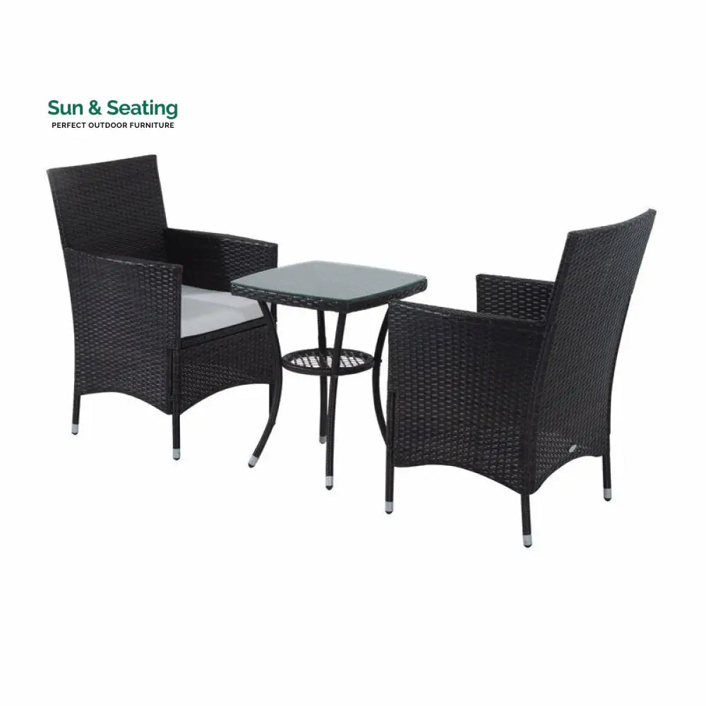Bea Outdoor Patio Seating Set 2 Chairs and 1 Table Set (Black) Coffee Table Sets