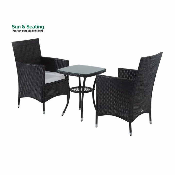 Bea Outdoor Patio Seating Set 2 Chairs and 1 Table Set (Black) Coffee Table Sets