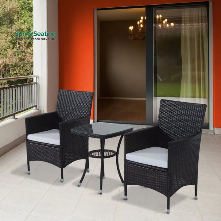 Bea Outdoor Patio Seating Set 2 Chairs and 1 Table Set (Black) Coffee Table Sets