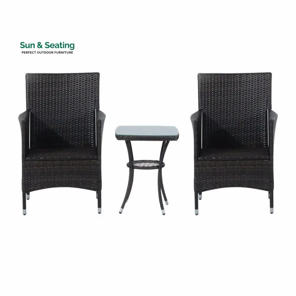 Bea Outdoor Patio Seating Set 2 Chairs and 1 Table Set (Black) Coffee Table Sets