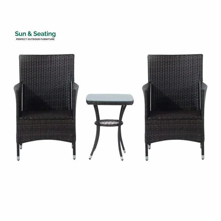 Bea Outdoor Patio Seating Set 2 Chairs and 1 Table Set (Black) Coffee Table Sets
