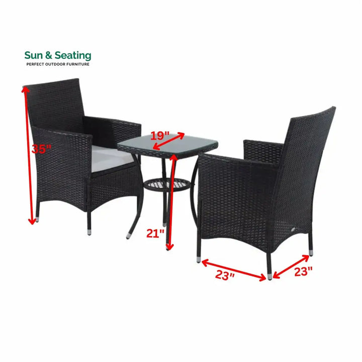 Bea Outdoor Patio Seating Set 2 Chairs and 1 Table Set (Black) Coffee Table Sets
