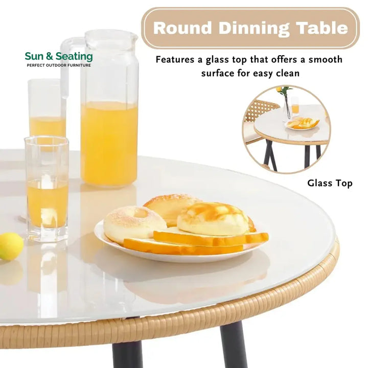 Beatriz 5-Piece Outdoor Patio Dining Set with Rattan Chairs &amp; Glass Top Table Dining Set
