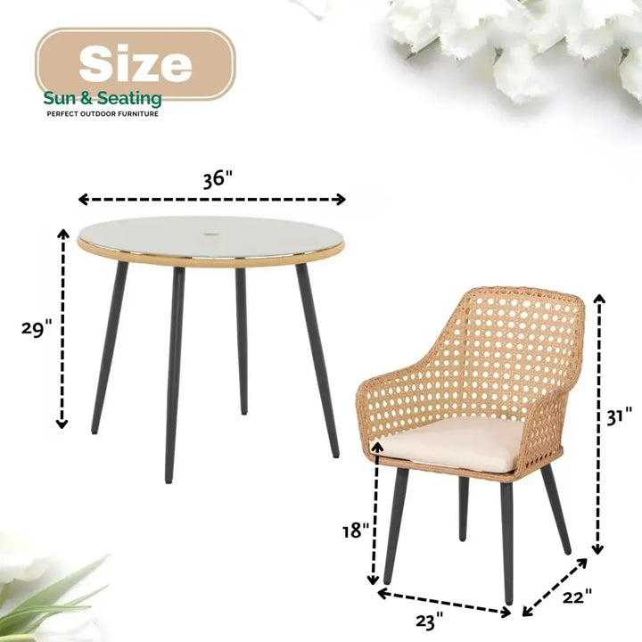 Beatriz 5-Piece Outdoor Patio Dining Set with Rattan Chairs &amp; Glass Top Table Dining Set