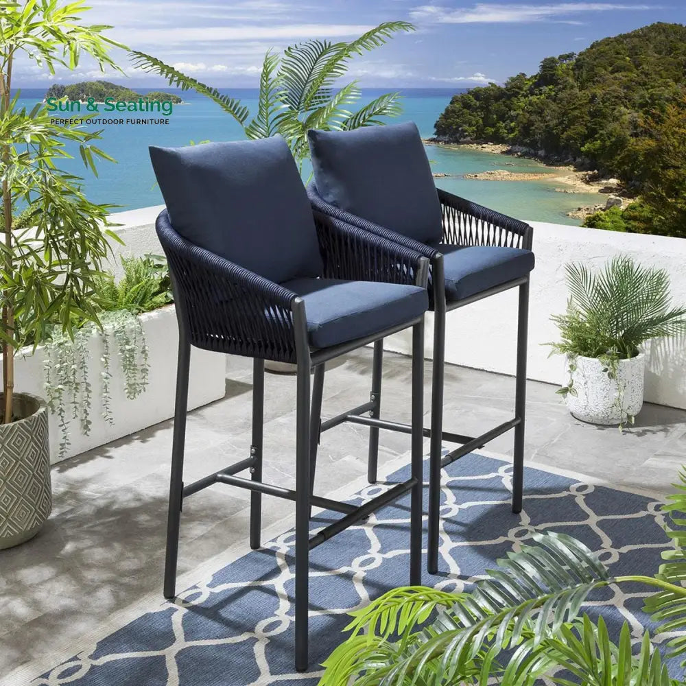 Beatriz Outdoor Patio Bar Set 2 Chairs and 1 Table Set Braided &amp; Rope Bar Sets