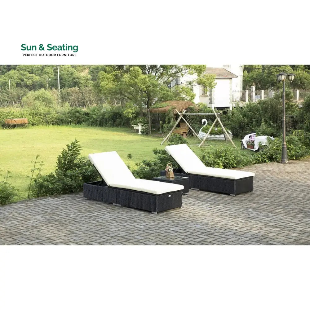 Begin Outdoor Swimming Poolside Lounger (Set of 2) With Side Table (Black) Loungers