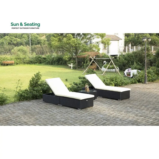 Begin Outdoor Swimming Poolside Lounger (Set of 2) With Side Table (Black) Loungers