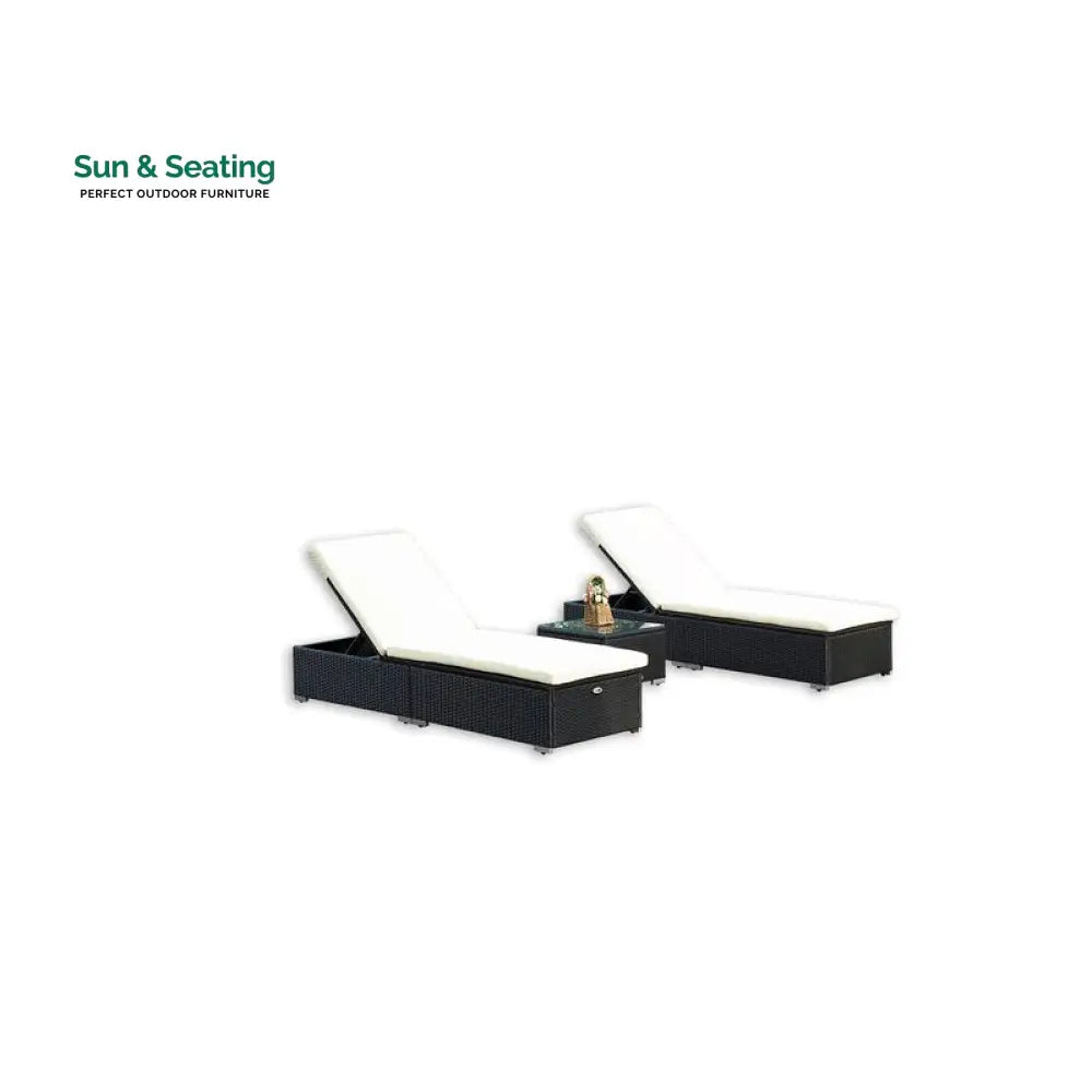 Begin Outdoor Swimming Poolside Lounger (Set of 2) With Side Table (Black) Loungers
