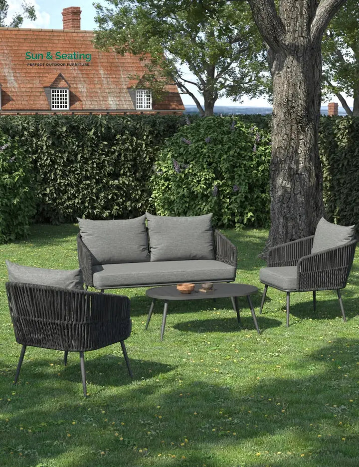 Beitelg Outdoor Sofa Set 2 Seater 2 Single seater and 1 Center Table (Grey) Braided &amp; Rope Sofa Sets