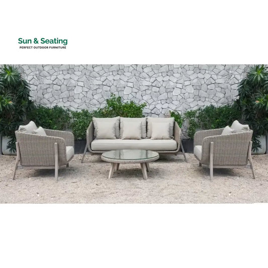 Belinda Outdoor Garden Balcony Sofa Set 3 Seater 2 Single Seater and 1 Center Table Set (Grey) Sofa Sets