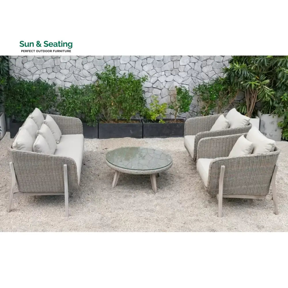 Belinda Outdoor Garden Balcony Sofa Set 3 Seater 2 Single Seater and 1 Center Table Set (Grey) Sofa Sets