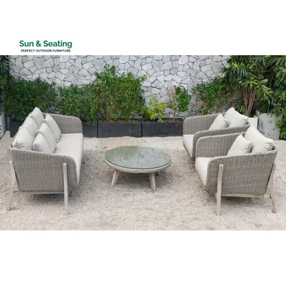 Belinda Outdoor Garden Balcony Sofa Set 3 Seater 2 Single Seater and 1 Center Table Set (Grey) Sofa Sets