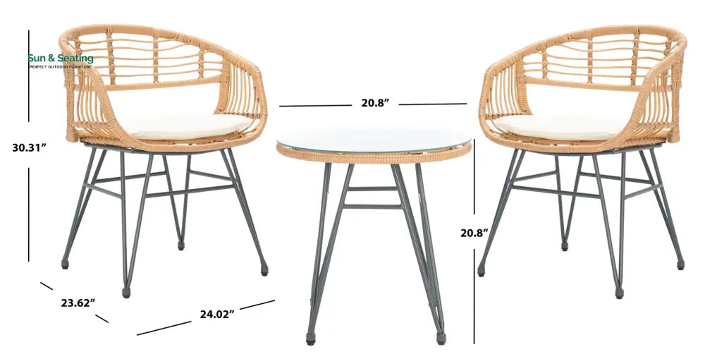 Bella Outdoor Patio Seating Set 2 Chairs and 1 Table Set (Honey) Coffee Table Sets