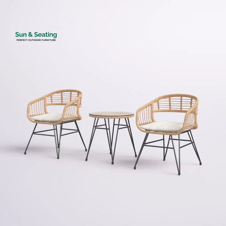 Bella Outdoor Patio Seating Set 2 Chairs and 1 Table Set (Honey) Coffee Table Sets