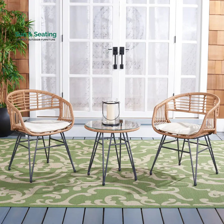 Bella Outdoor Patio Seating Set 2 Chairs and 1 Table Set (Honey) Coffee Table Sets