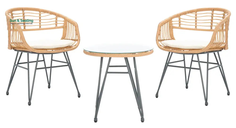 Bella Outdoor Patio Seating Set 2 Chairs and 1 Table Set (Honey) Coffee Table Sets